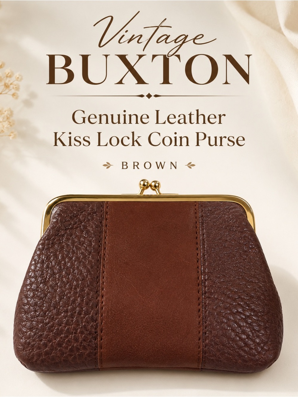 Vintage Buxton Genuine Leather Kiss Lock Coin Purse Brown